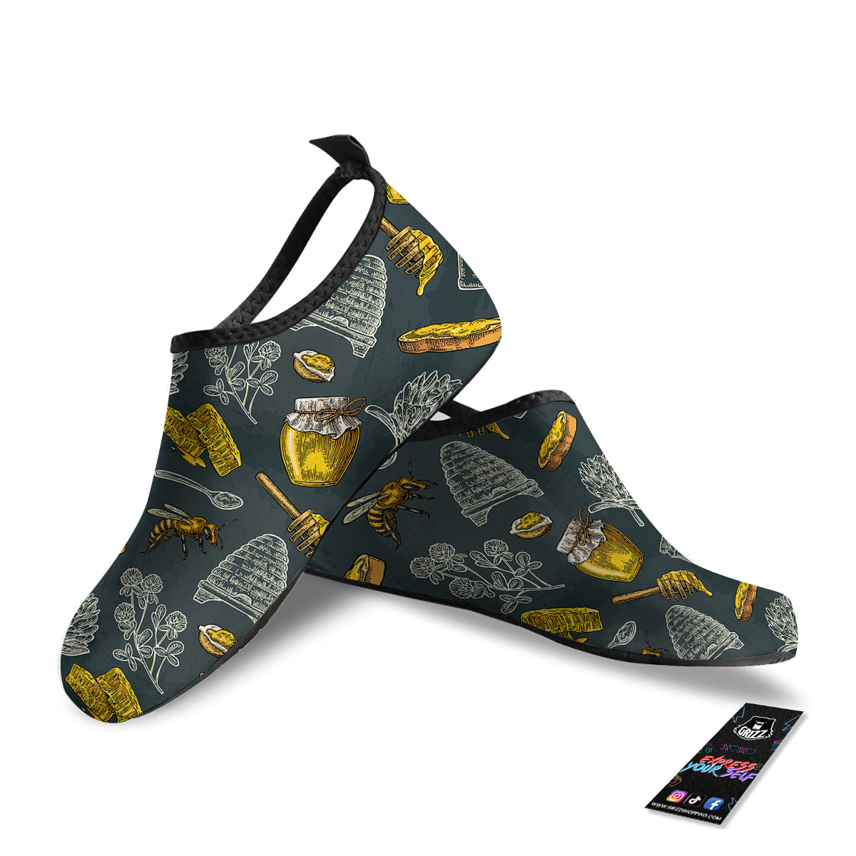 Bee Honey Vintage Print Pattern Water Shoes-grizzshop