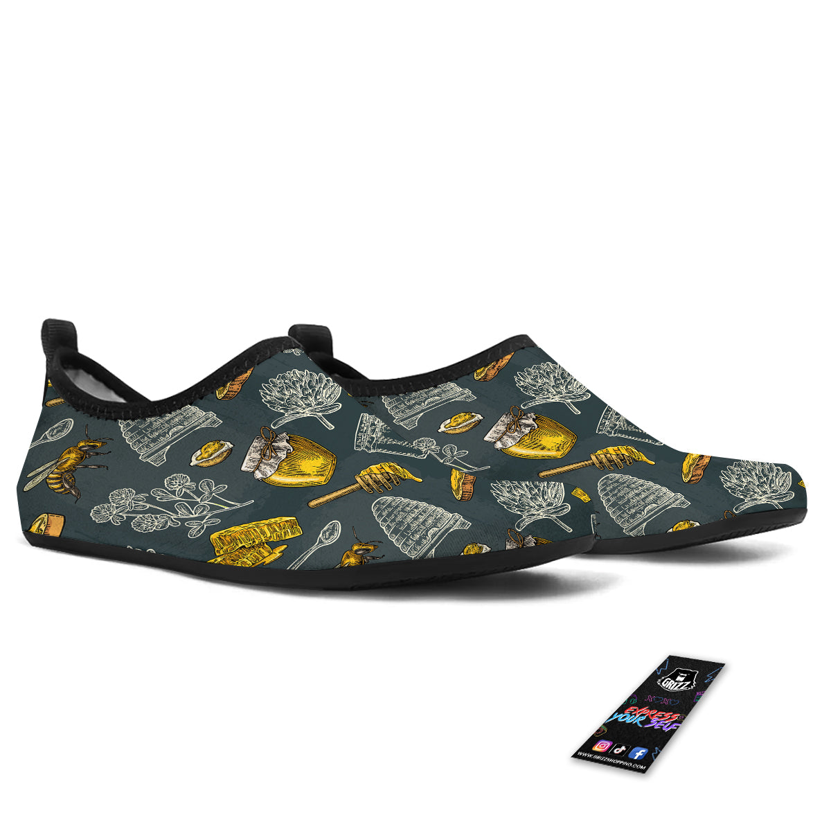 Bee Honey Vintage Print Pattern Water Shoes-grizzshop