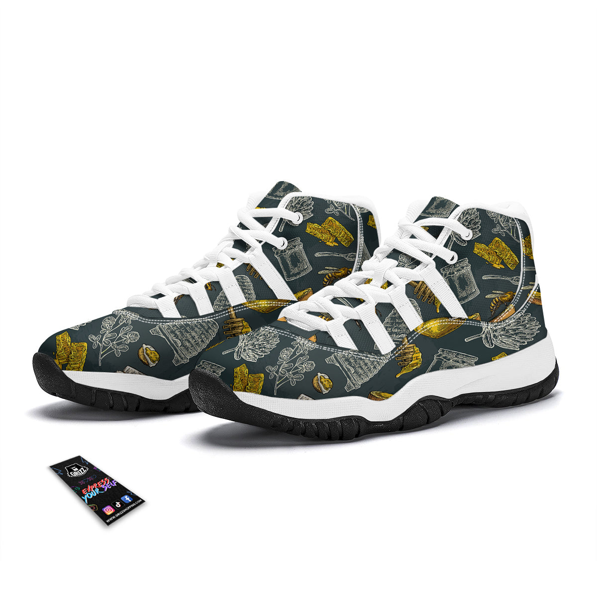 Bee Honey Vintage Print Pattern White Bball Shoes-grizzshop