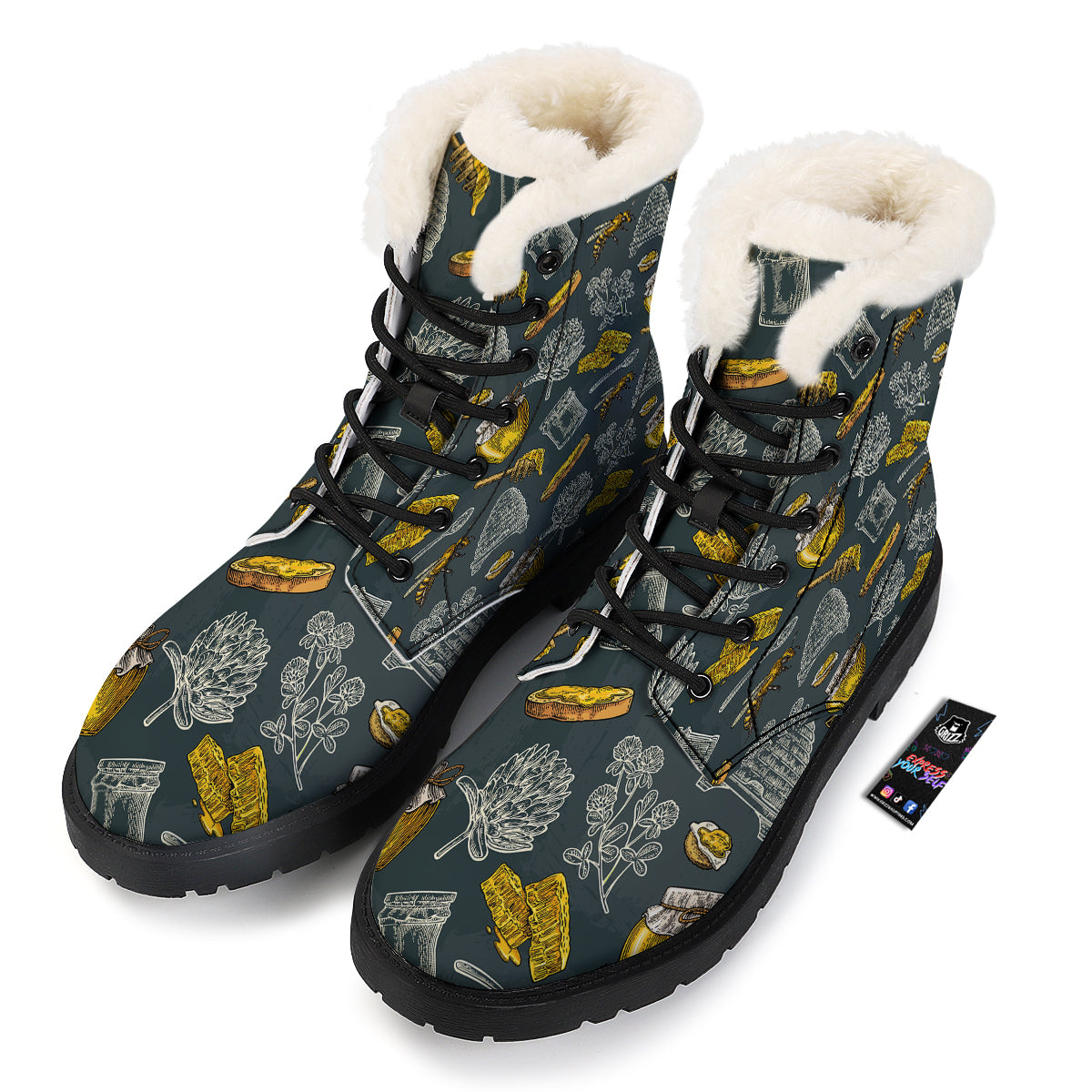 Bee Honey Vintage Print Pattern Winter Boots-grizzshop