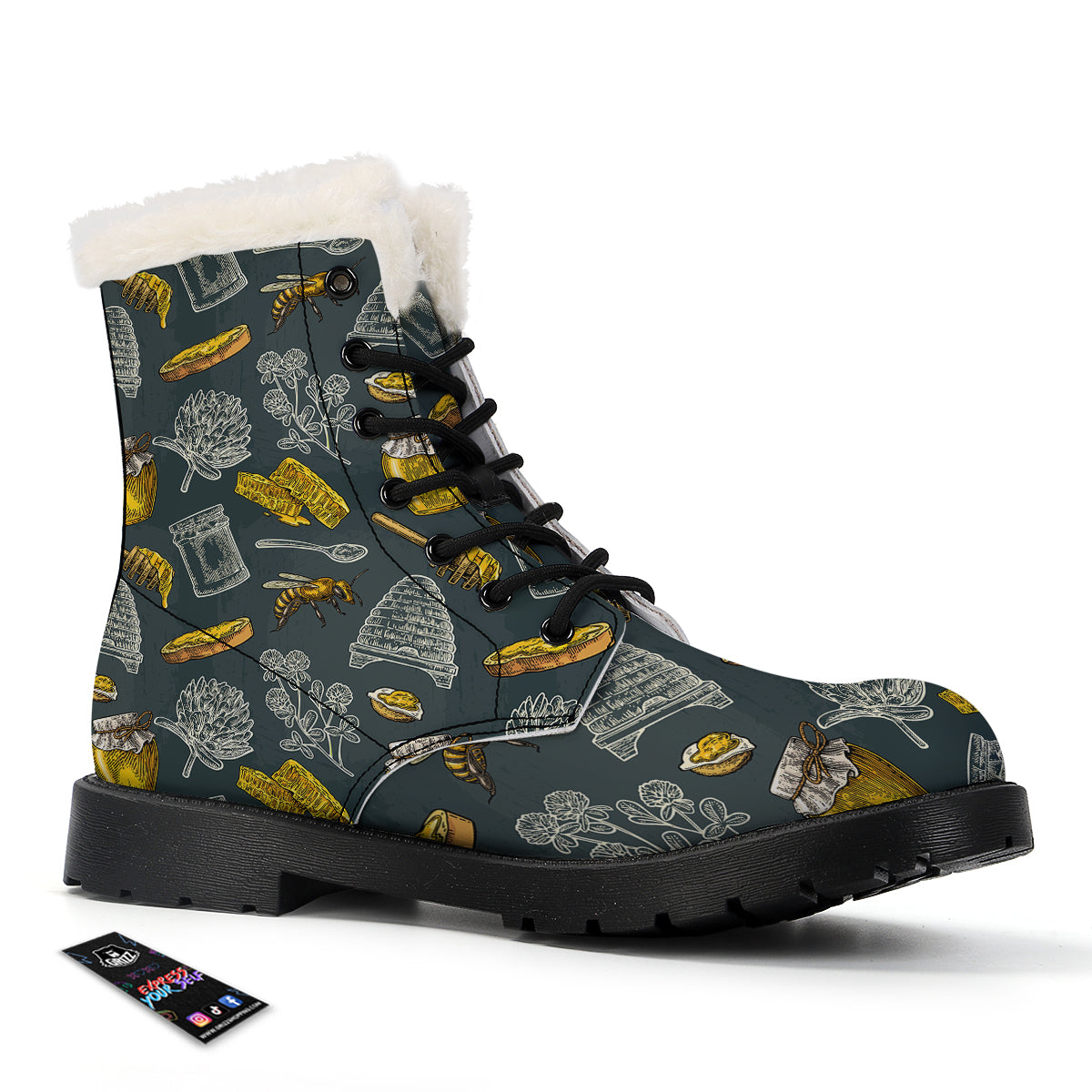 Bee Honey Vintage Print Pattern Winter Boots-grizzshop