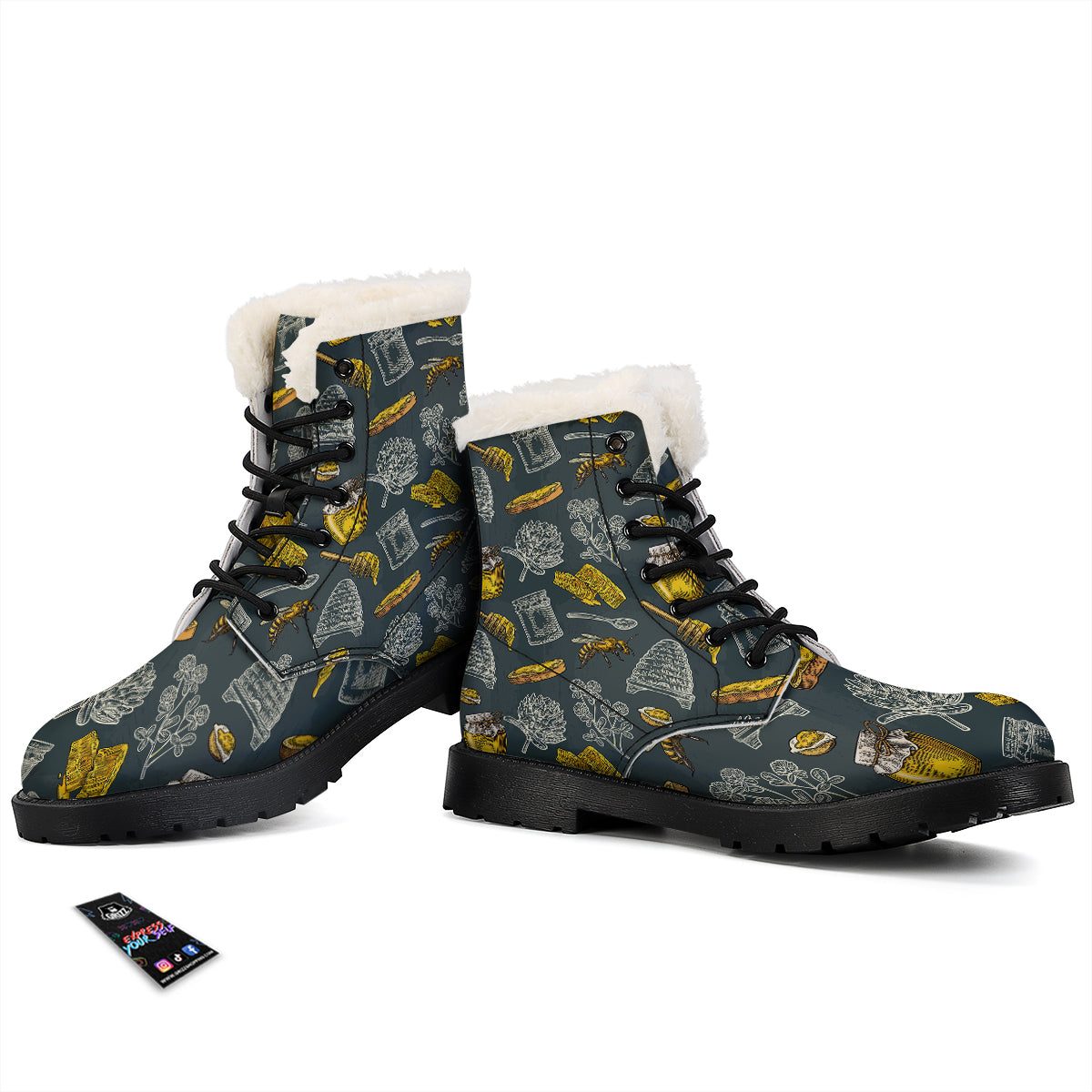 Bee Honey Vintage Print Pattern Winter Boots-grizzshop