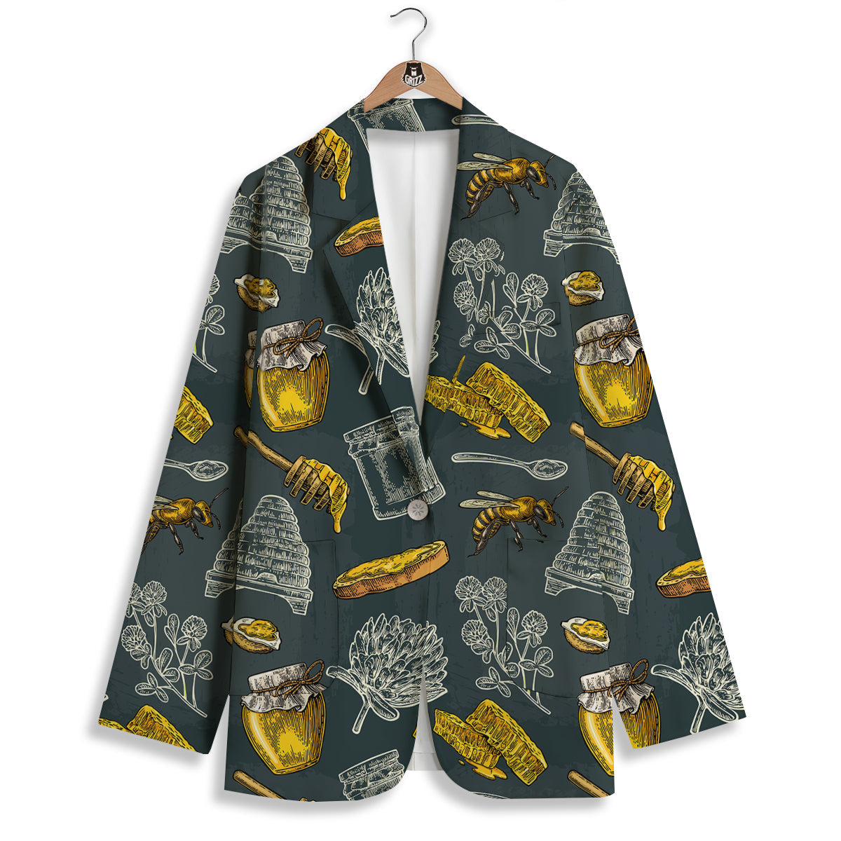 Bee Honey Vintage Print Pattern Women's Blazer-grizzshop