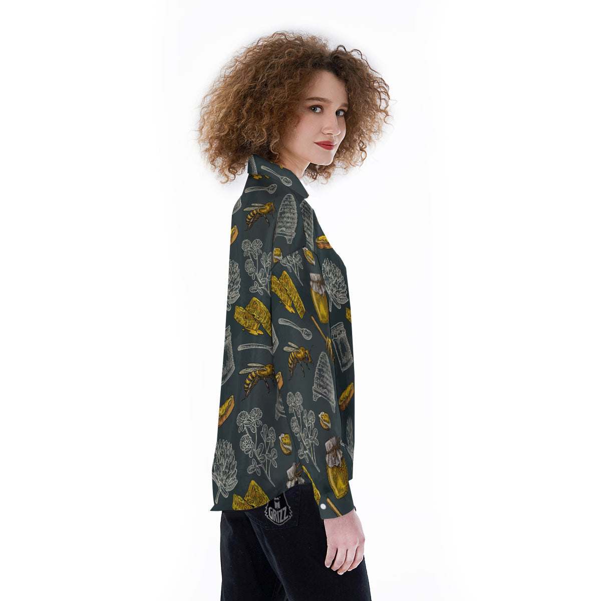 Bee Honey Vintage Print Pattern Women's Long Sleeve Shirts-grizzshop