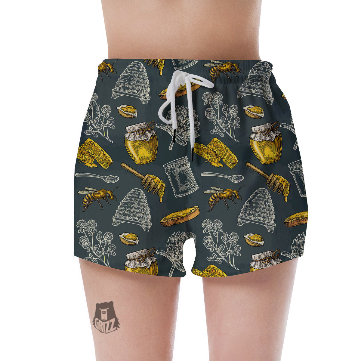 Bee Honey Vintage Print Pattern Women's Shorts-grizzshop