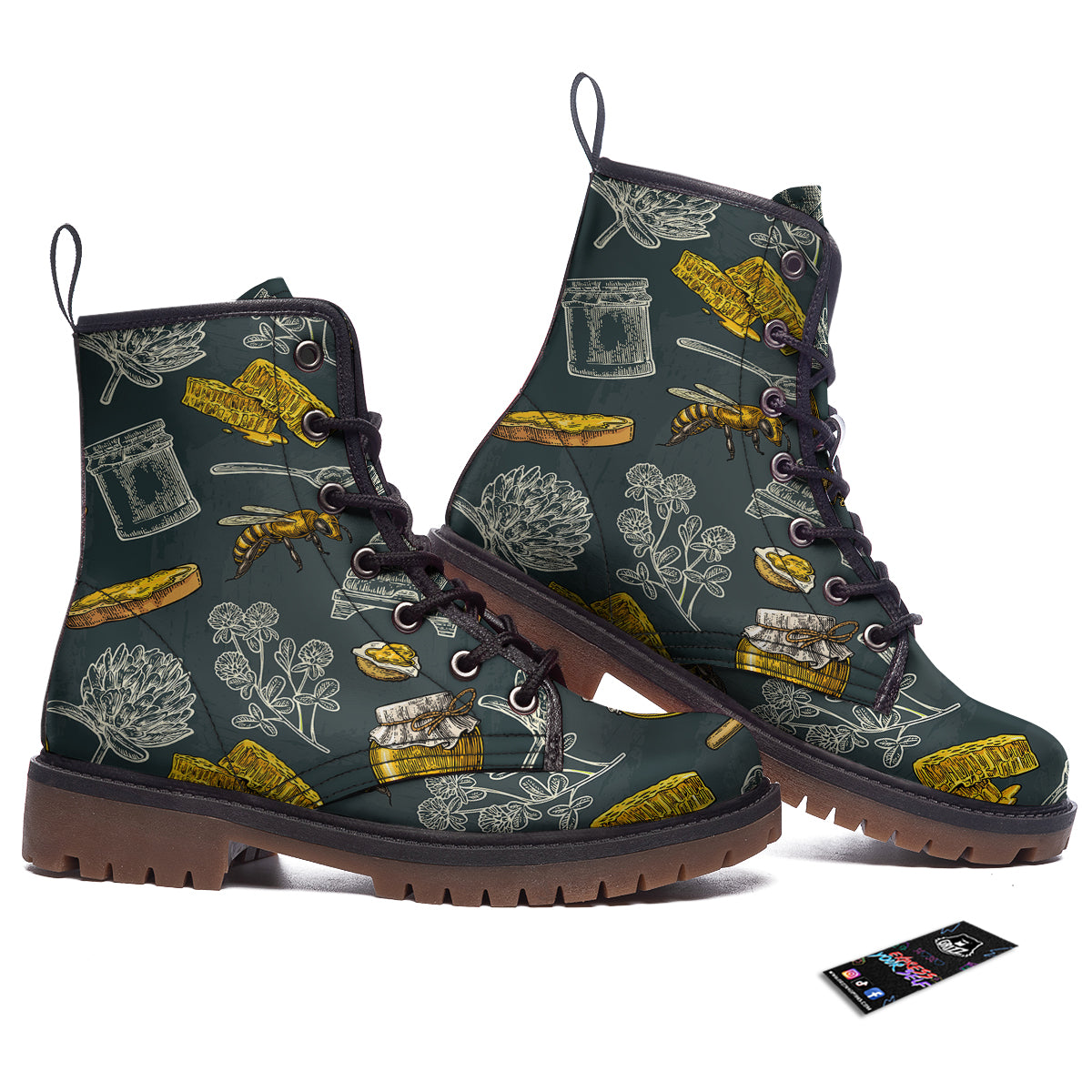 Bee Honey Vintage Print Pattern Work Boots-grizzshop