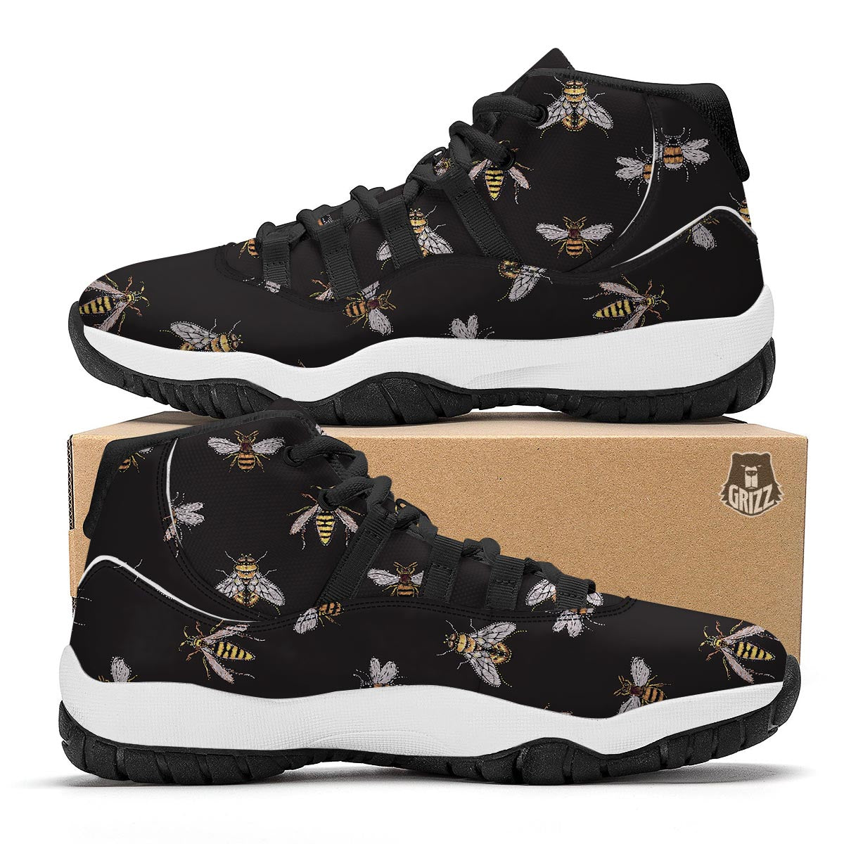 Bee Lovers Honey Gifts Pattern Print Black Bball Shoes-grizzshop