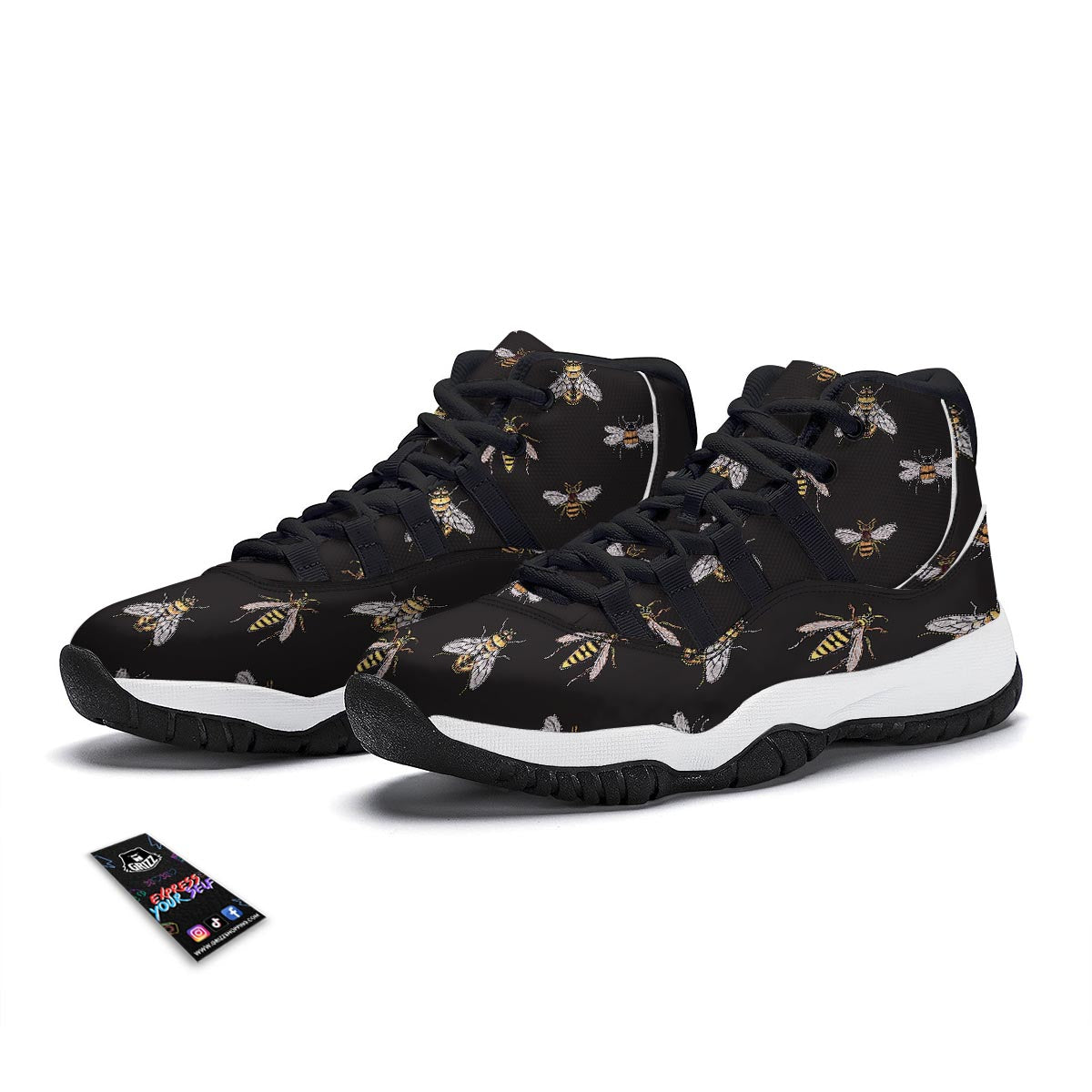 Bee Lovers Honey Gifts Pattern Print Black Bball Shoes-grizzshop