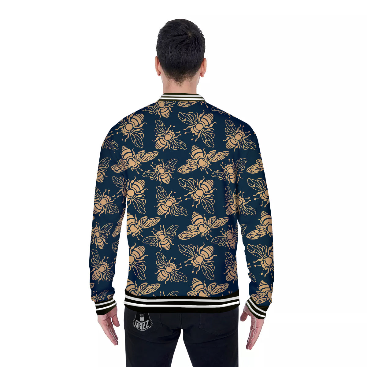 Bee Vintage Print Pattern Baseball Jacket-grizzshop