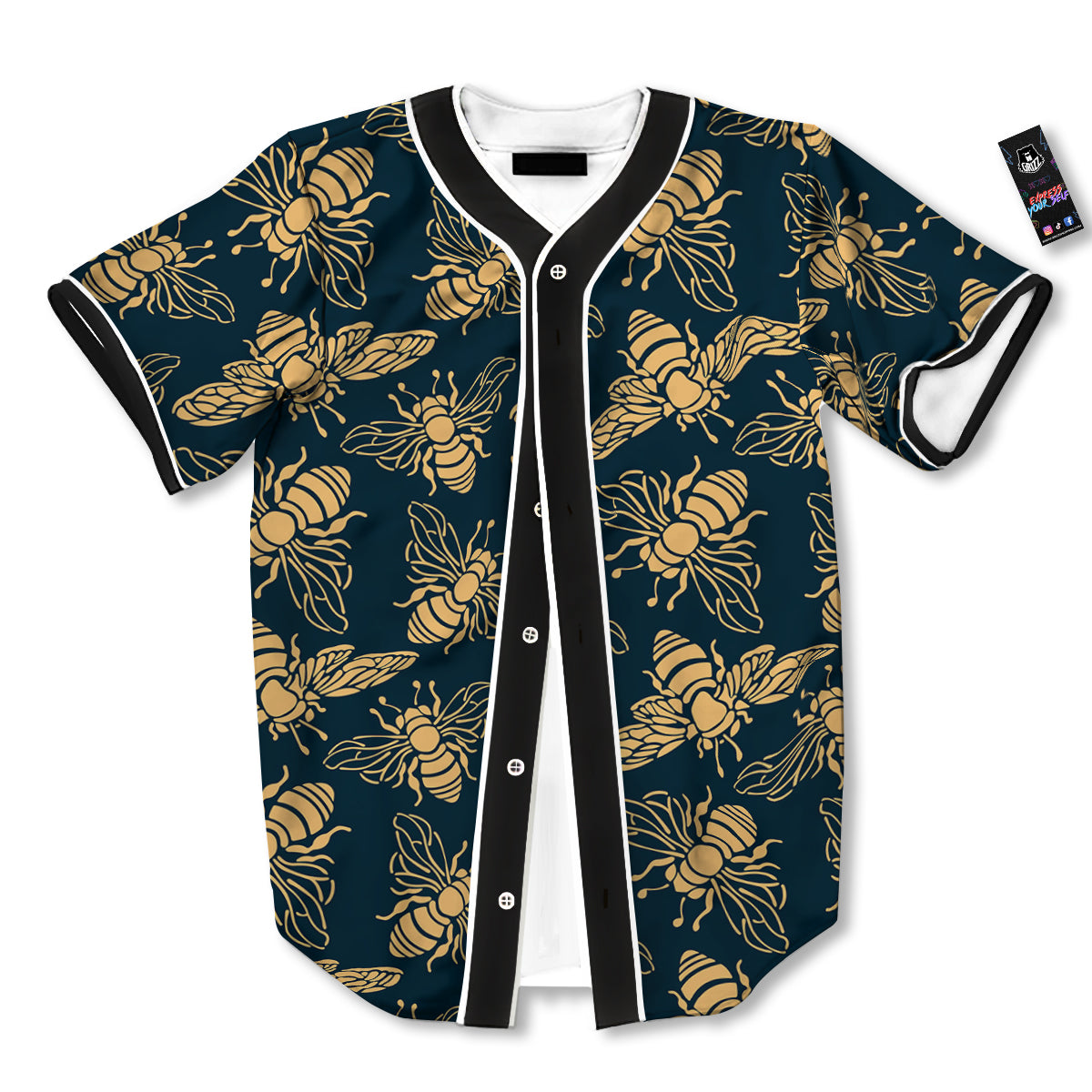 Bee Vintage Print Pattern Baseball Jersey-grizzshop