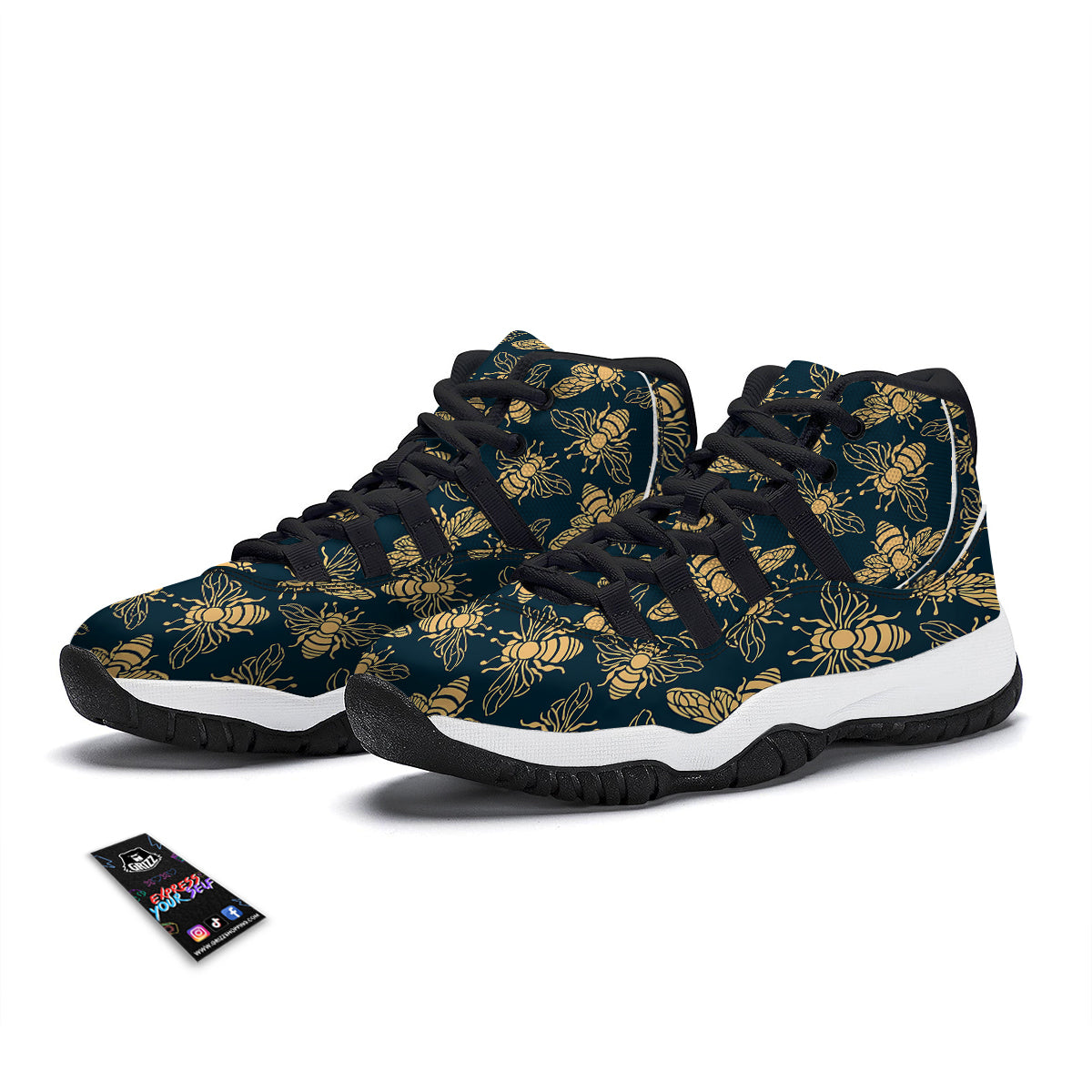 Bee Vintage Print Pattern Black Bball Shoes-grizzshop