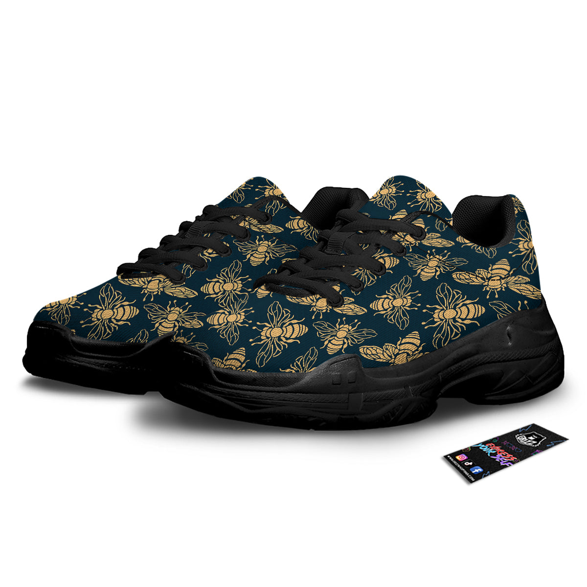 Bee Vintage Print Pattern Black Chunky Shoes-grizzshop