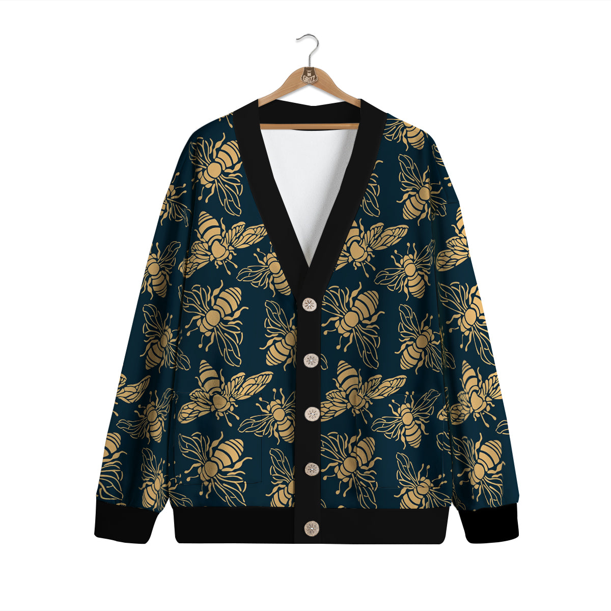 Bee Vintage Print Pattern Cardigan-grizzshop