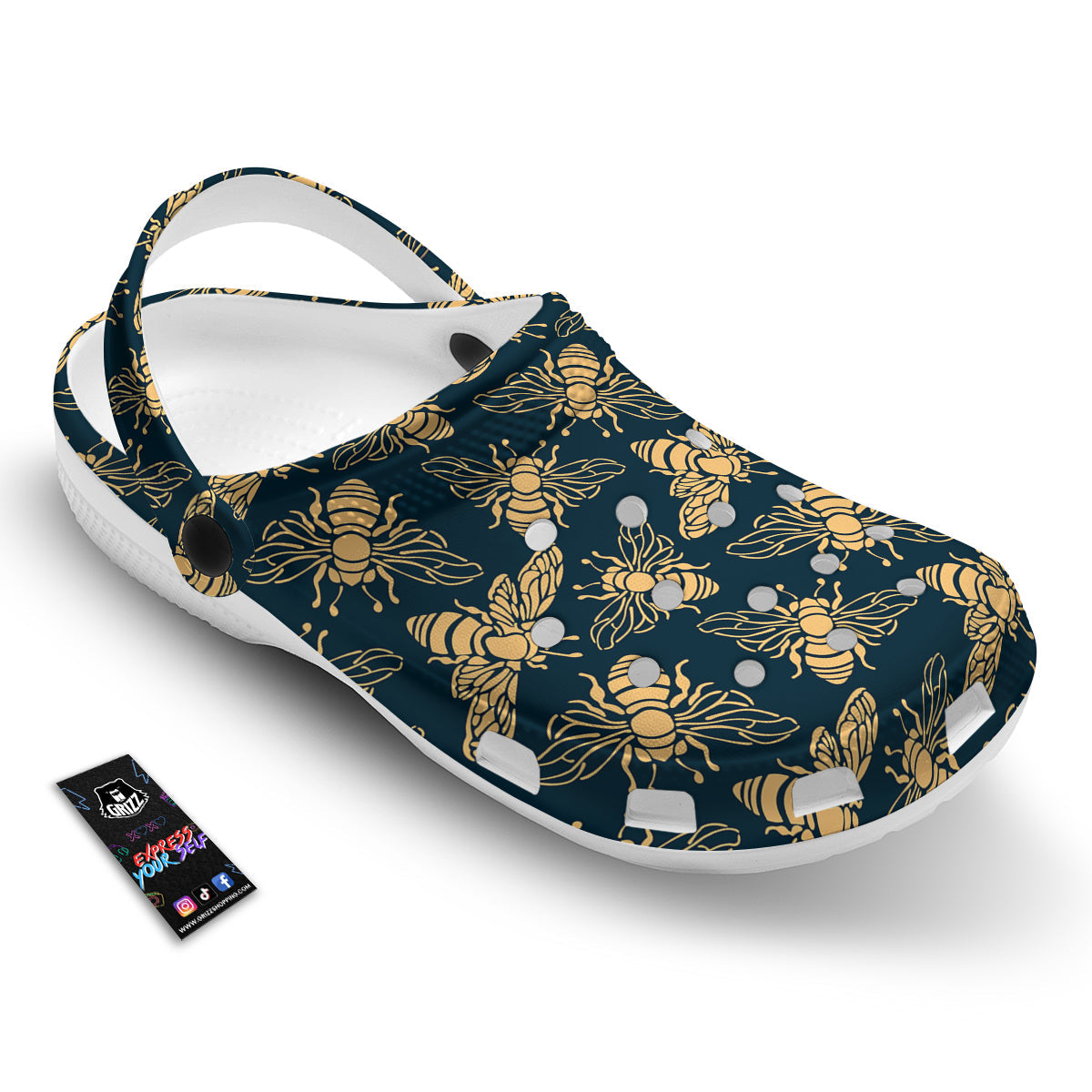 Bee Vintage Print Pattern Clog-grizzshop