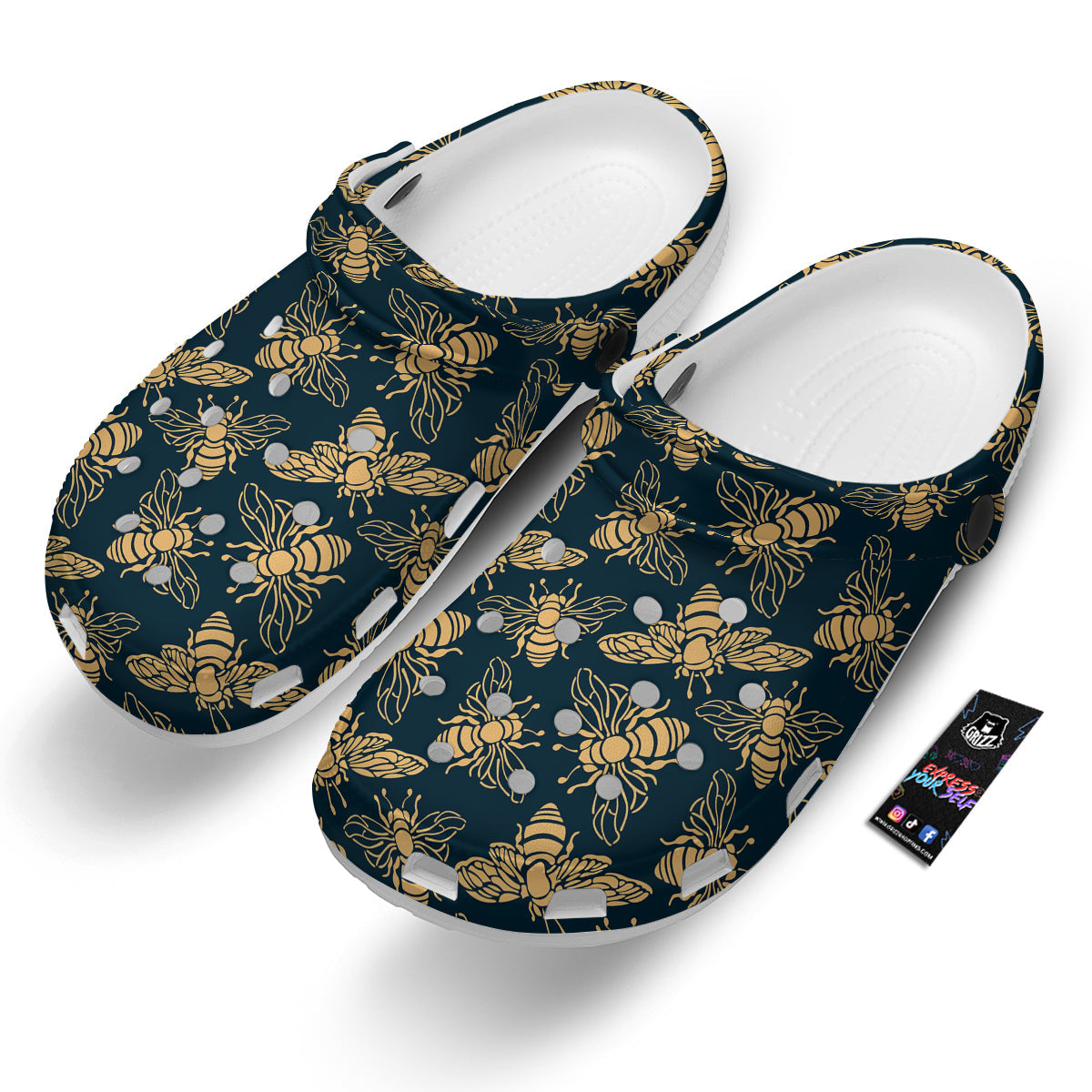 Bee Vintage Print Pattern Clog-grizzshop