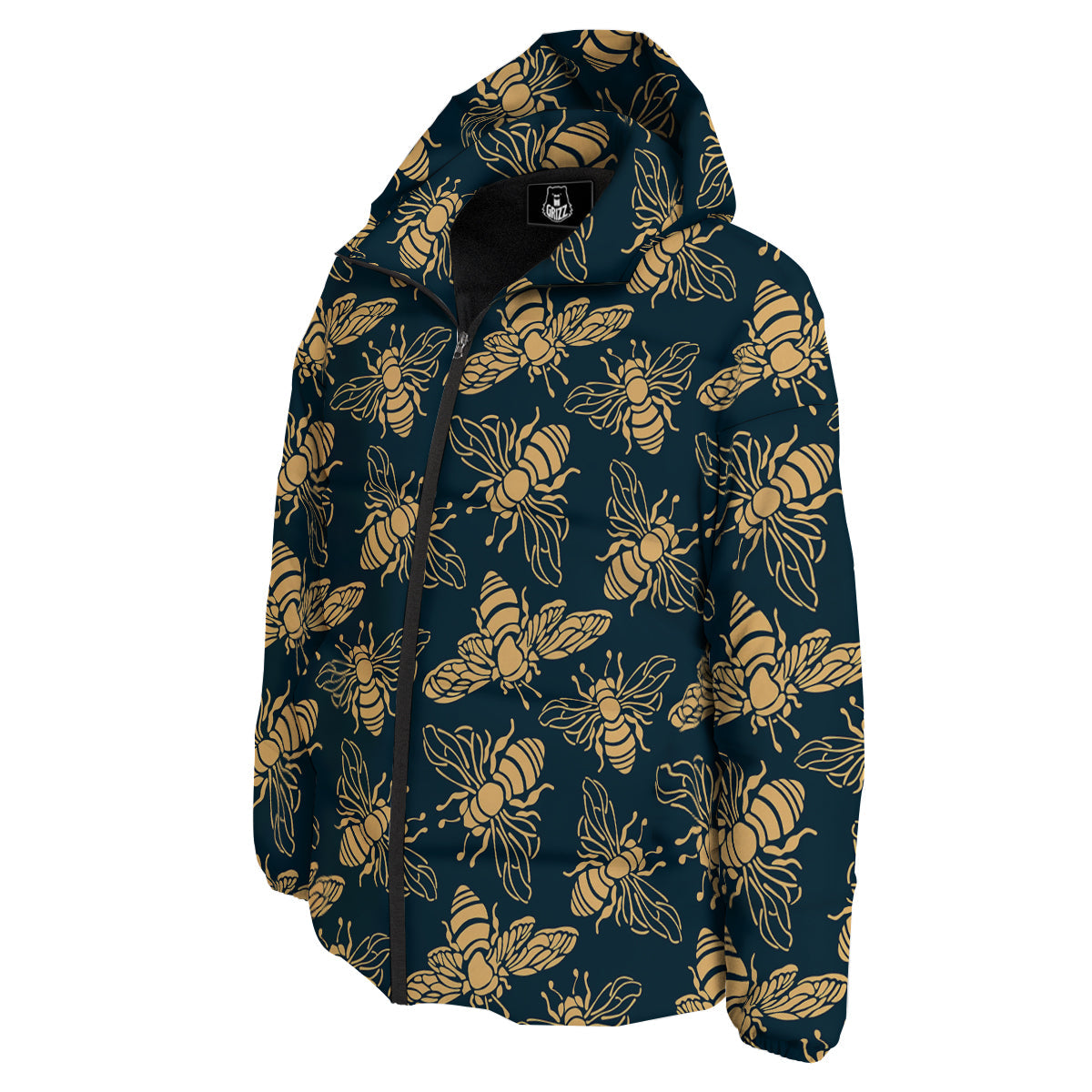 Bee Vintage Print Pattern Down Jacket-grizzshop