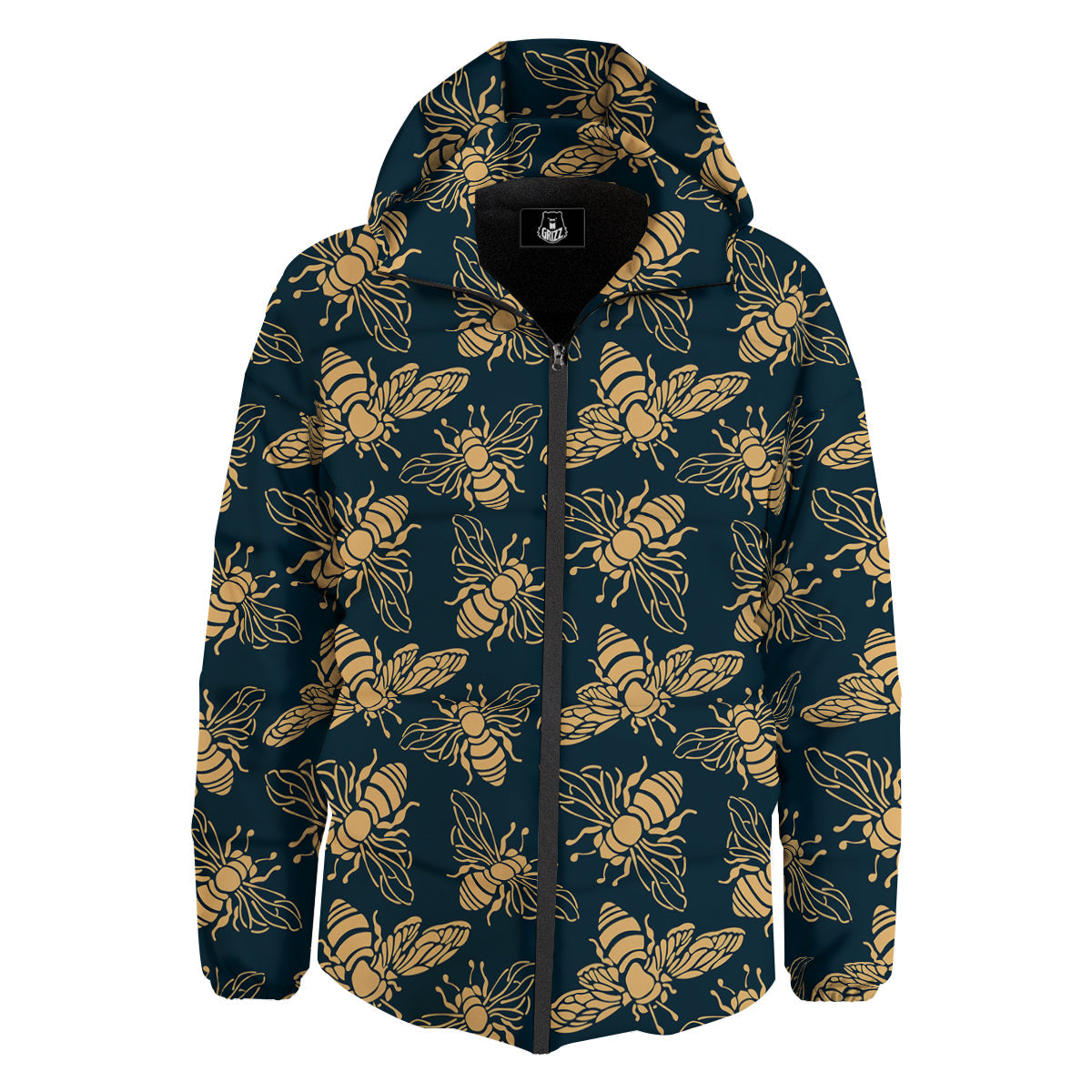 Bee Vintage Print Pattern Down Jacket-grizzshop