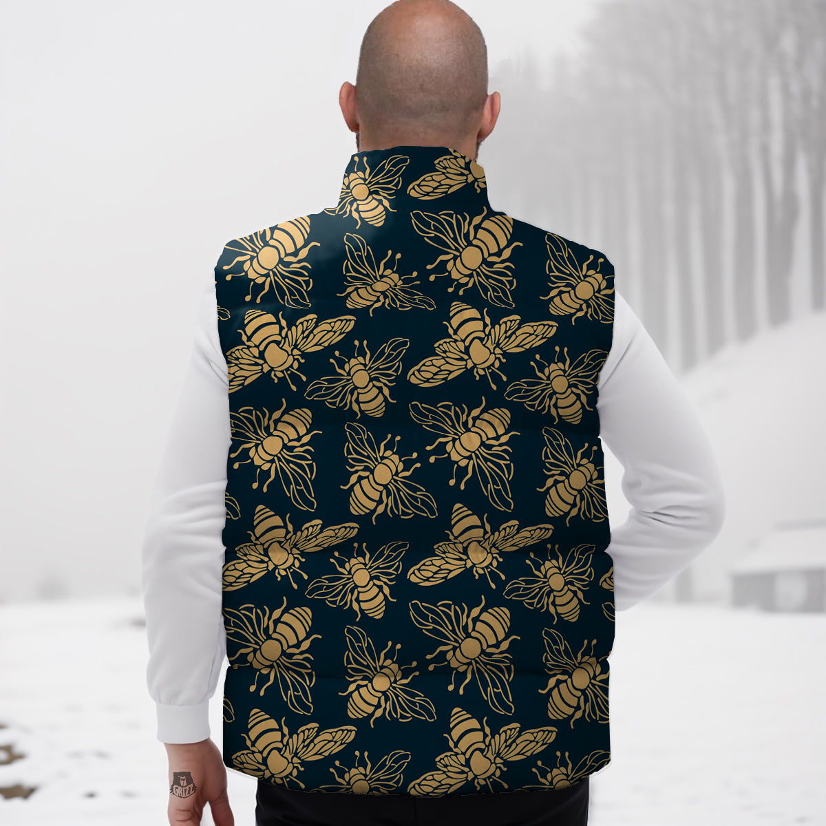 Bee Vintage Print Pattern Down Vest