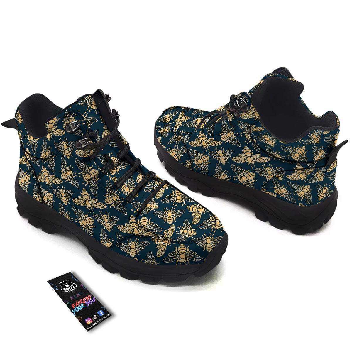 Bee Vintage Print Pattern Hiking Shoes-grizzshop