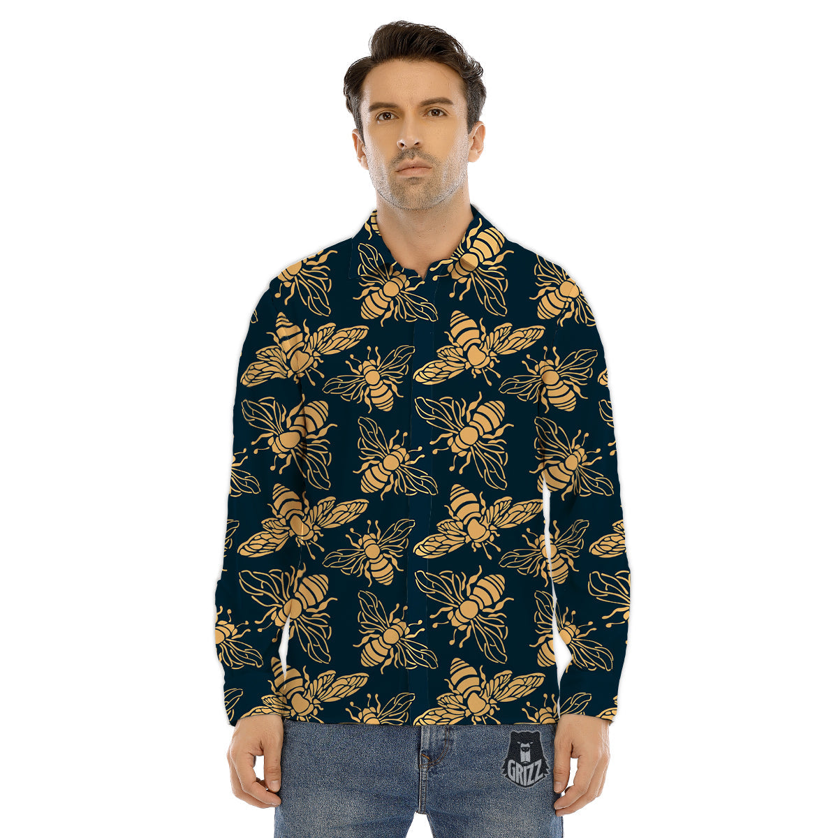 Bee Vintage Print Pattern Men's Dress Shirts-grizzshop