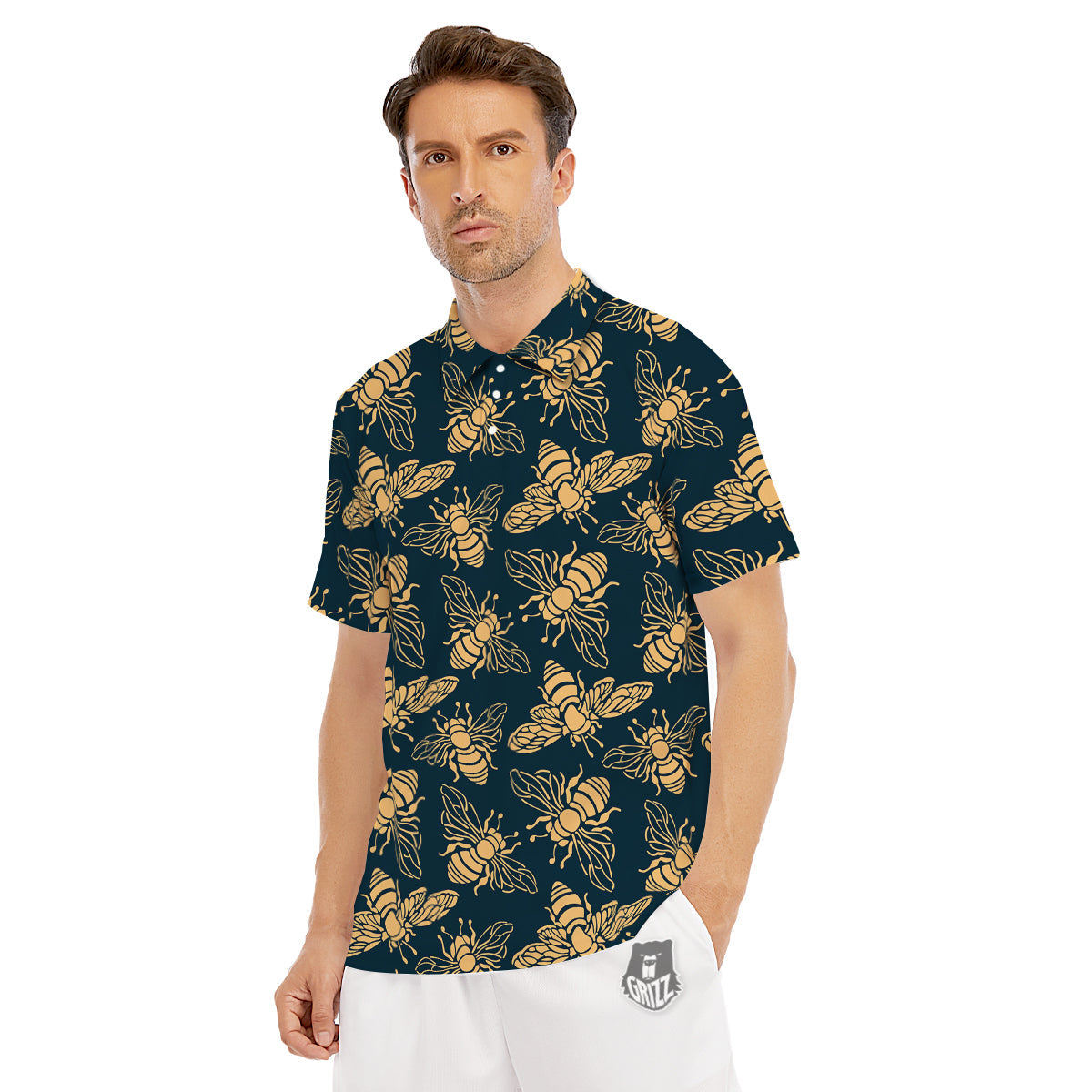 Bee Vintage Print Pattern Men's Golf Shirts-grizzshop