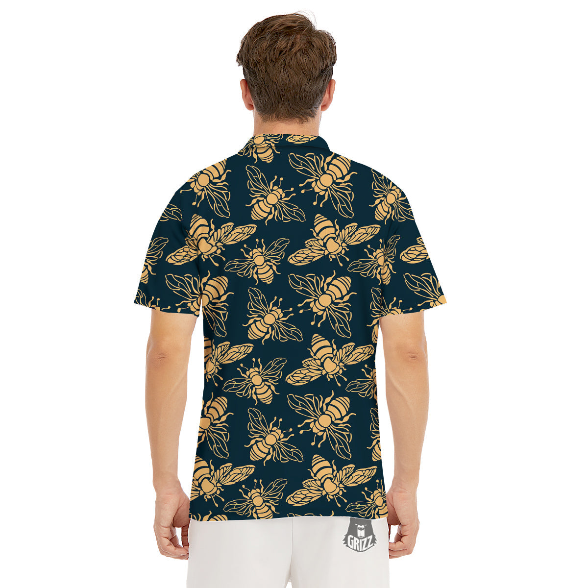 Bee Vintage Print Pattern Men's Golf Shirts-grizzshop