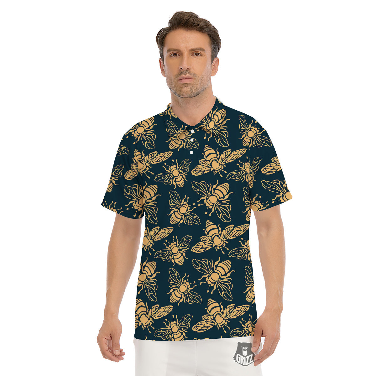 Bee Vintage Print Pattern Men's Golf Shirts-grizzshop