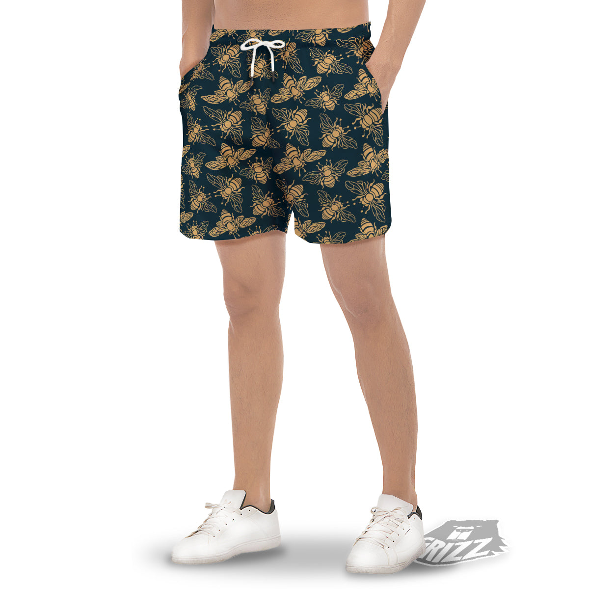 Bee Vintage Print Pattern Men's Gym Shorts-grizzshop