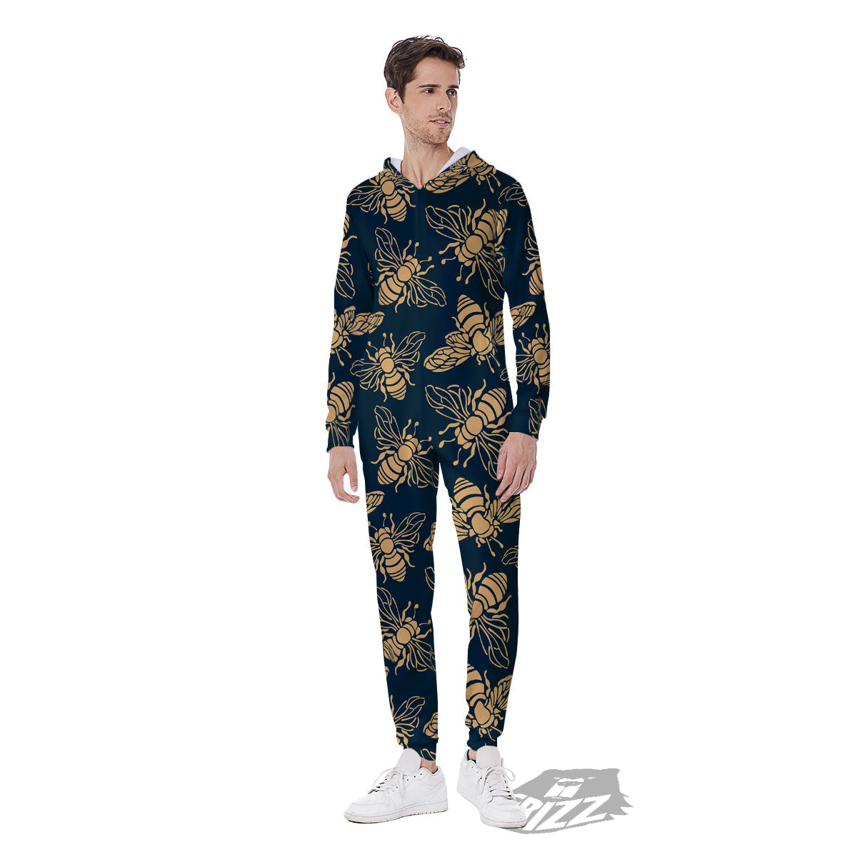 Bee Vintage Print Pattern Men's Jumpsuit-grizzshop