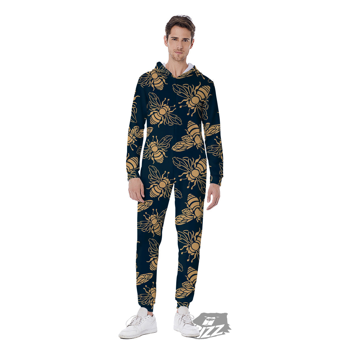 Bee Vintage Print Pattern Men's Jumpsuit-grizzshop