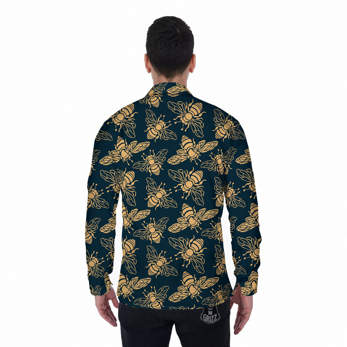 Bee Vintage Print Pattern Men's Long Sleeve Shirts-grizzshop