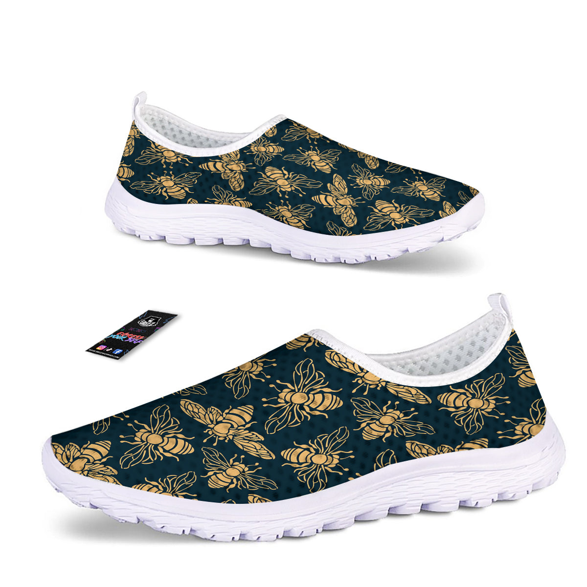 Bee Vintage Print Pattern Nurse Shoes-grizzshop
