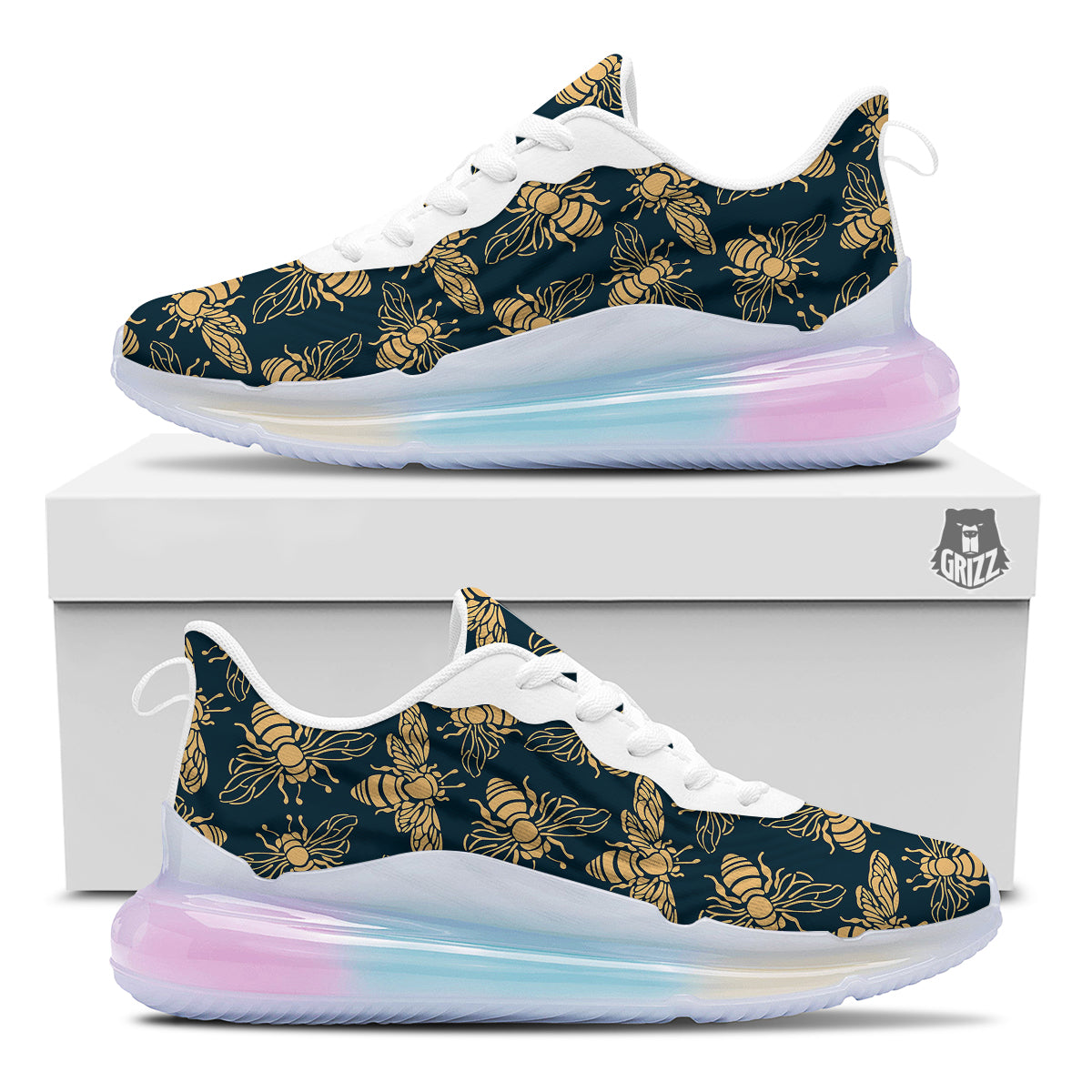 Bee Vintage Print Pattern Running Sneakers-grizzshop