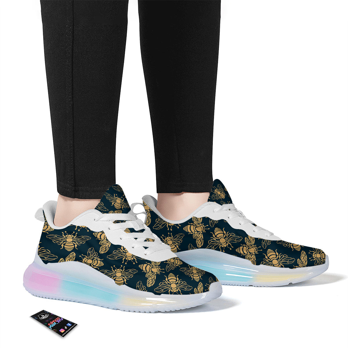 Bee Vintage Print Pattern Running Sneakers-grizzshop