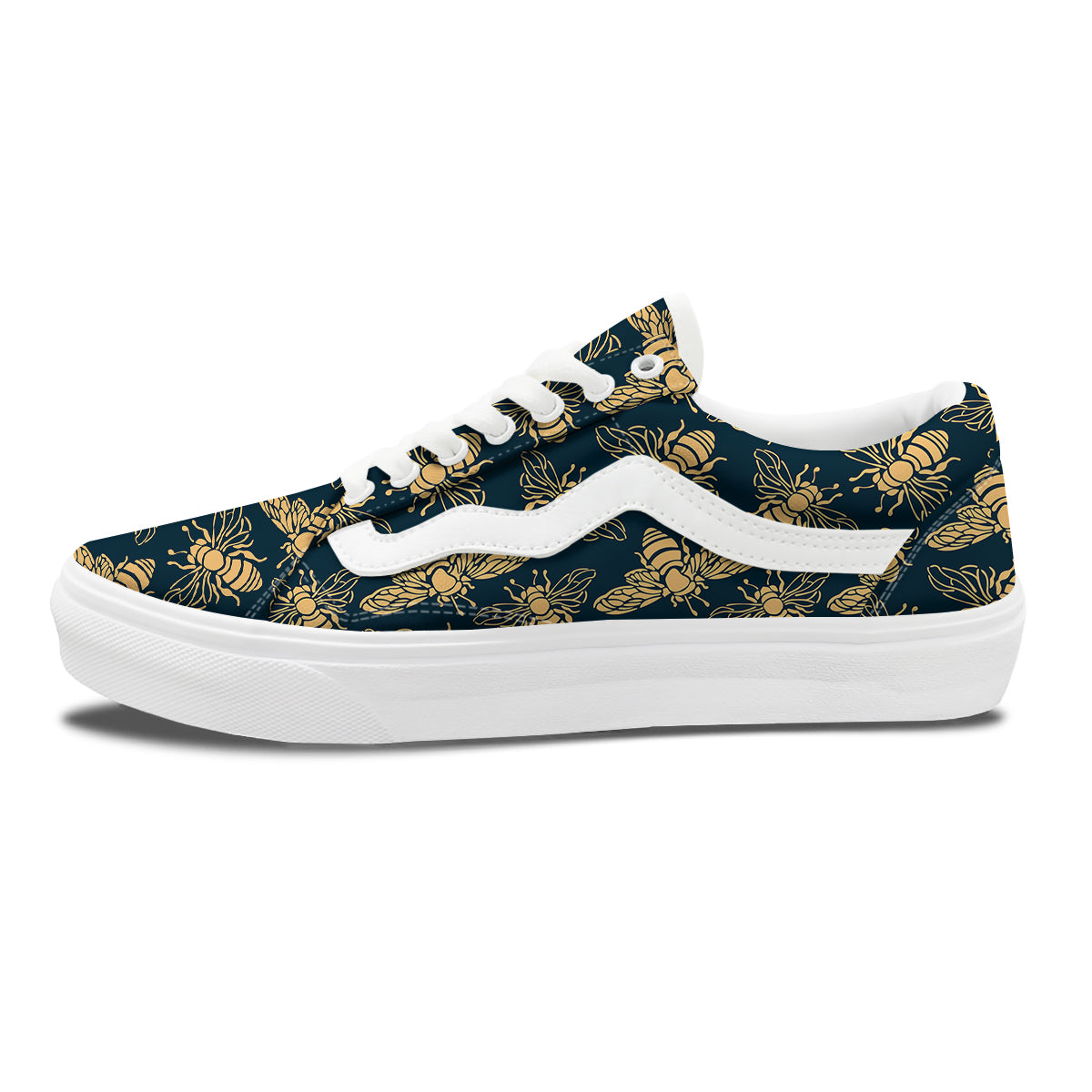 Bee Vintage Print Pattern Skate Shoes-grizzshop