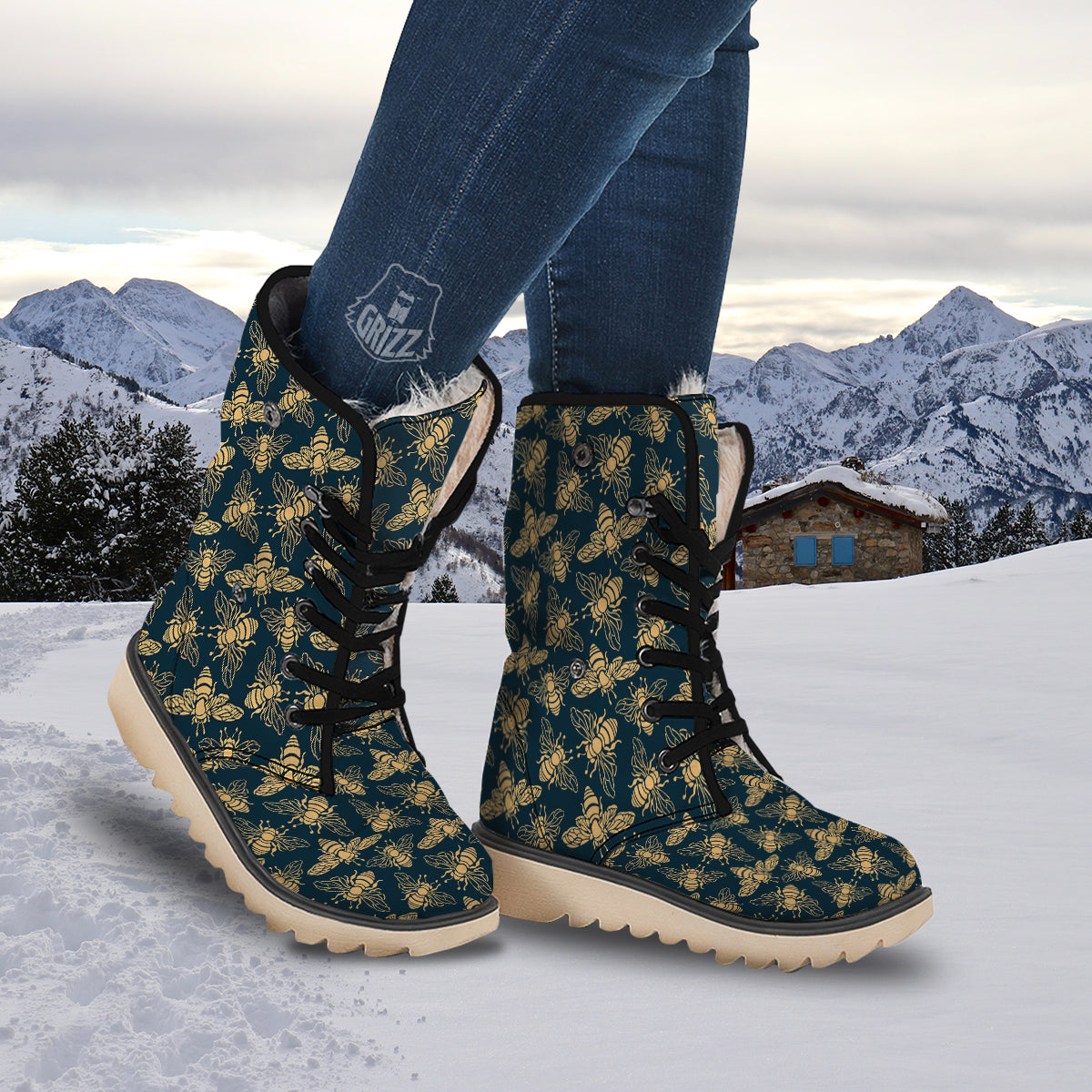 Bee Vintage Print Pattern Snow Boots-grizzshop