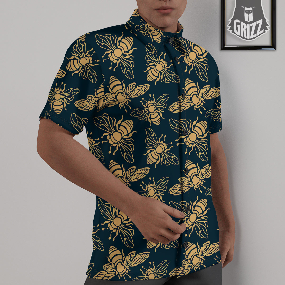 Bee Vintage Print Pattern Untucked Shirts-grizzshop