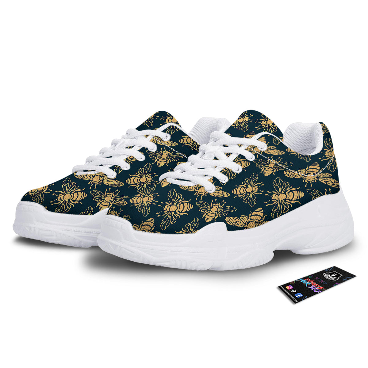 Bee Vintage Print Pattern White Chunky Shoes-grizzshop