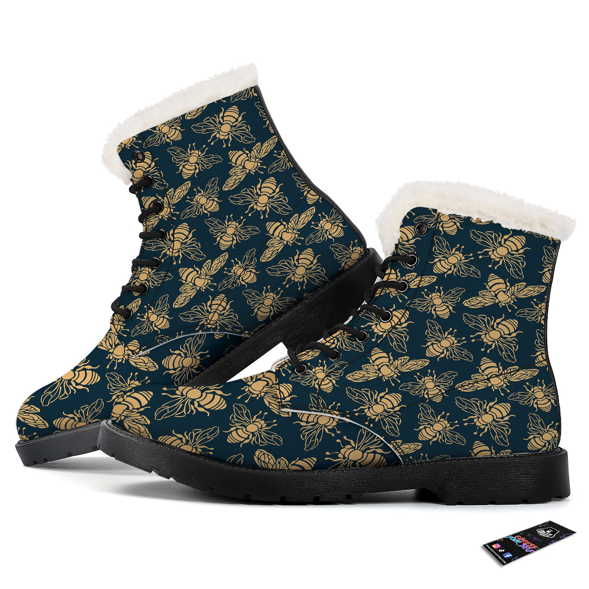 Bee Vintage Print Pattern Winter Boots-grizzshop