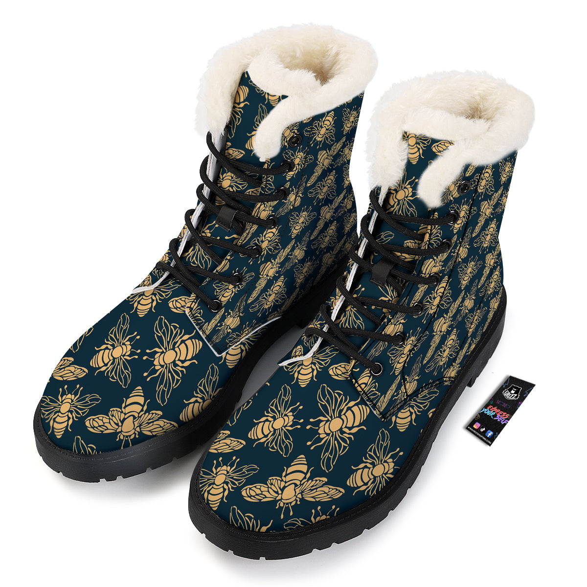 Bee Vintage Print Pattern Winter Boots-grizzshop