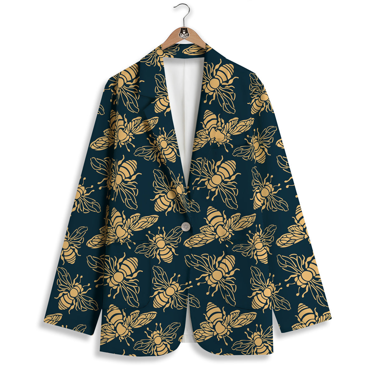 Bee Vintage Print Pattern Women's Blazer-grizzshop