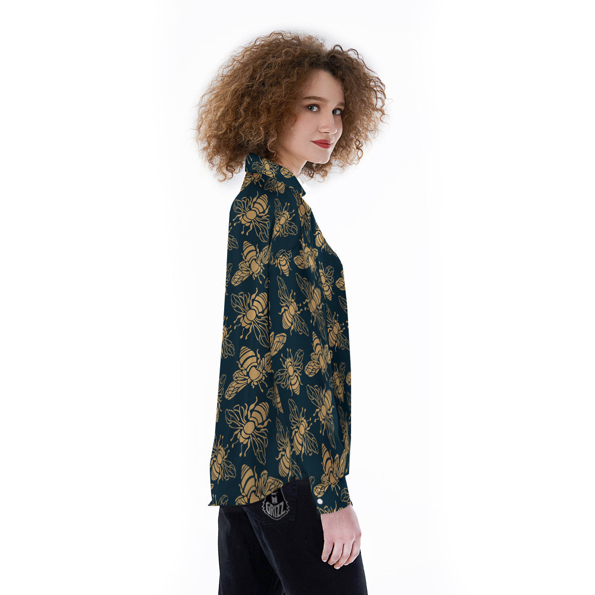 Bee Vintage Print Pattern Women's Long Sleeve Shirts-grizzshop