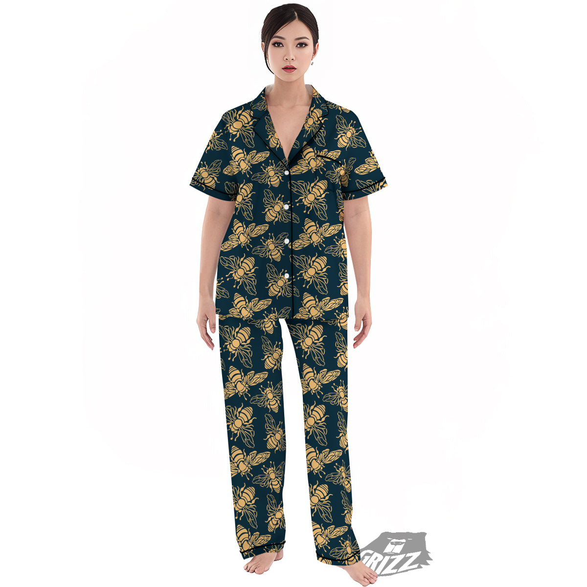 Bee Vintage Print Pattern Women's Pajamas Set-grizzshop