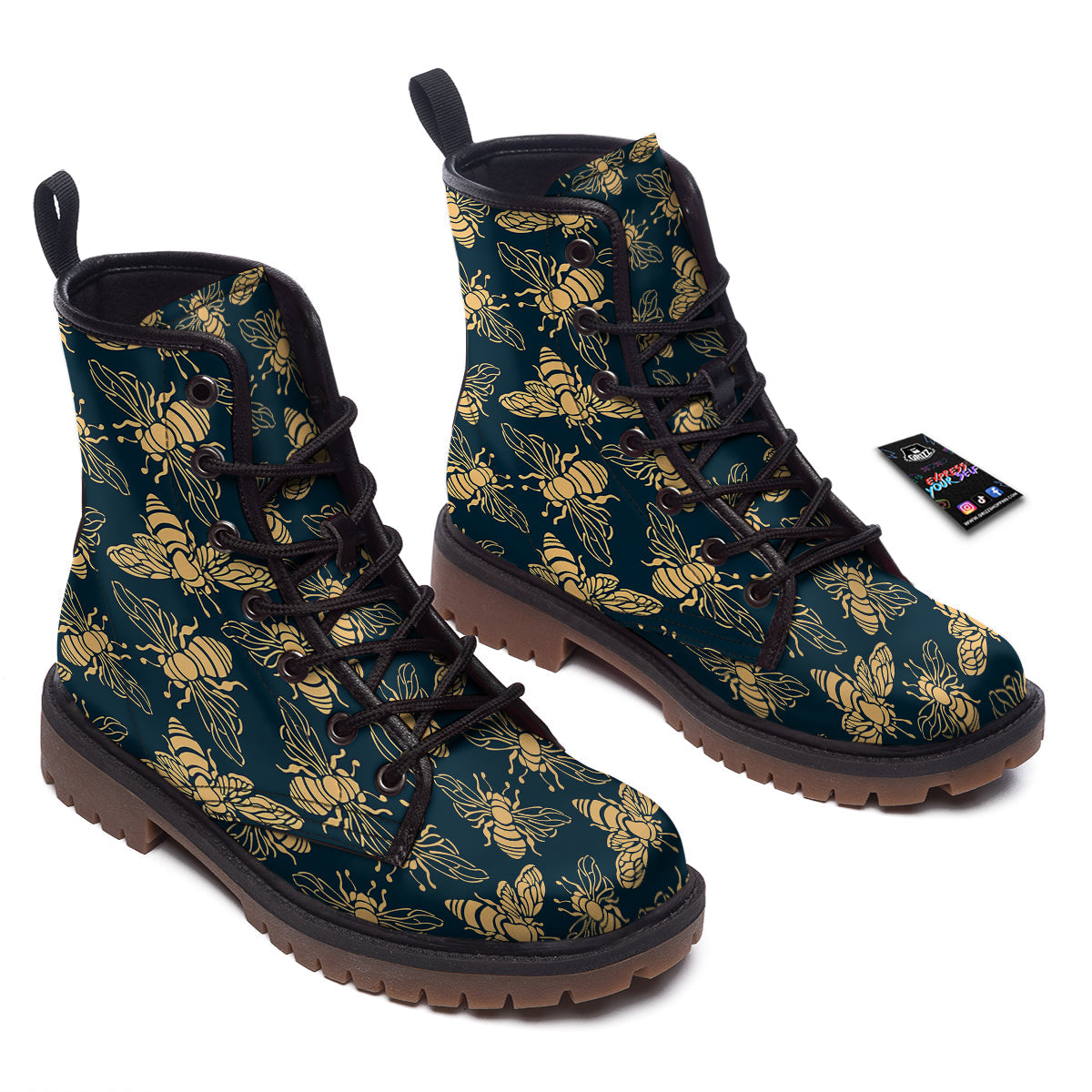 Bee Vintage Print Pattern Work Boots-grizzshop