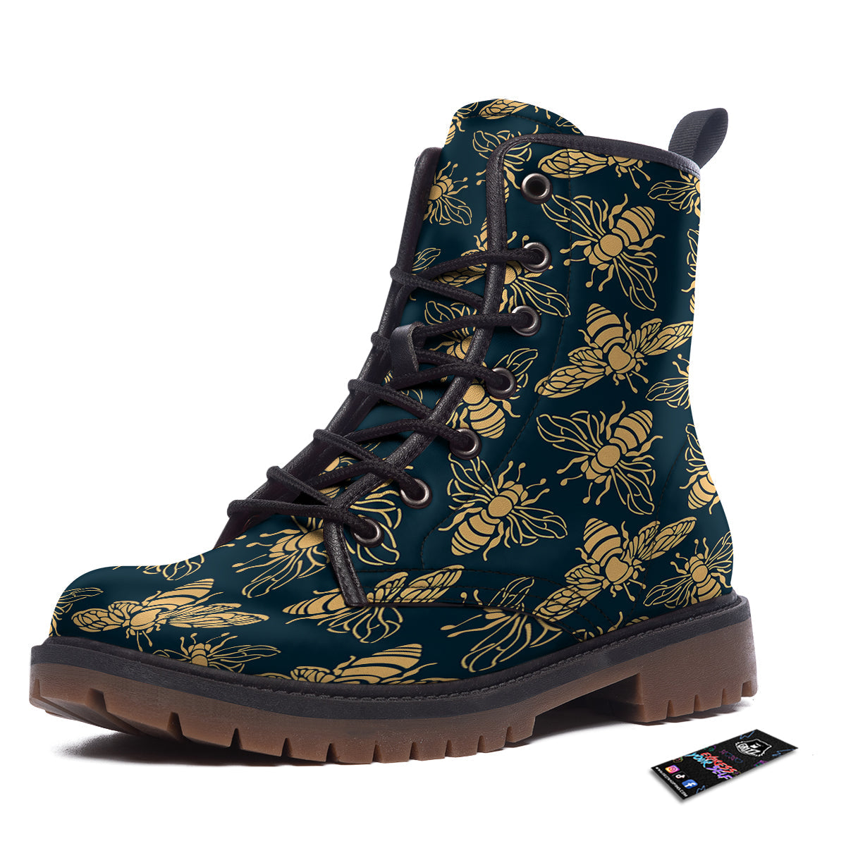 Bee Vintage Print Pattern Work Boots-grizzshop