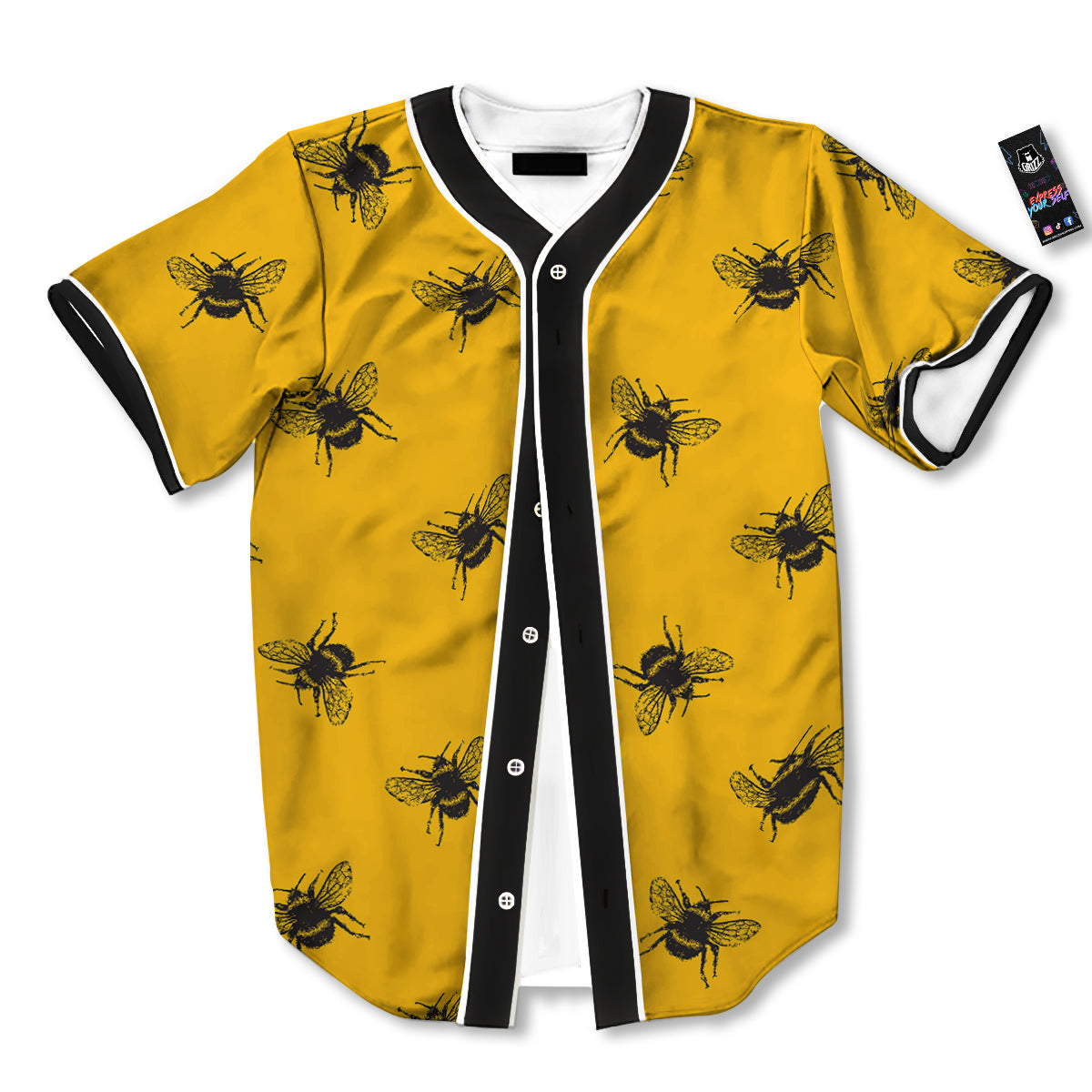 Bee Yellow Print Pattern Baseball Jersey-grizzshop