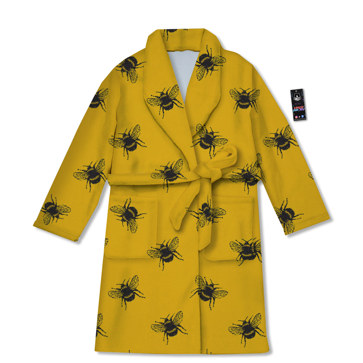 Bee Yellow Print Pattern Bathrobe-grizzshop