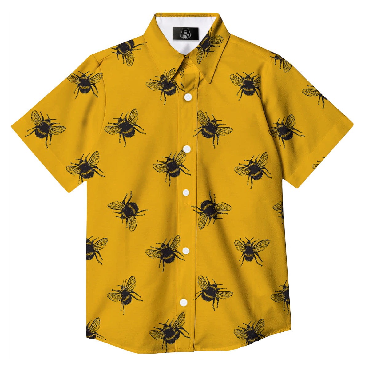Bee Yellow Print Pattern Button Up Shirt-grizzshop