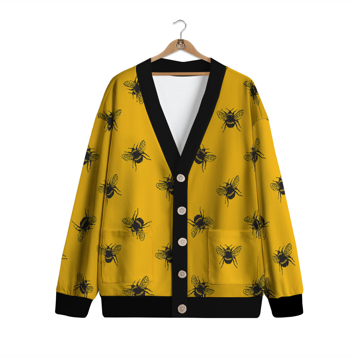 Bee Yellow Print Pattern Cardigan-grizzshop