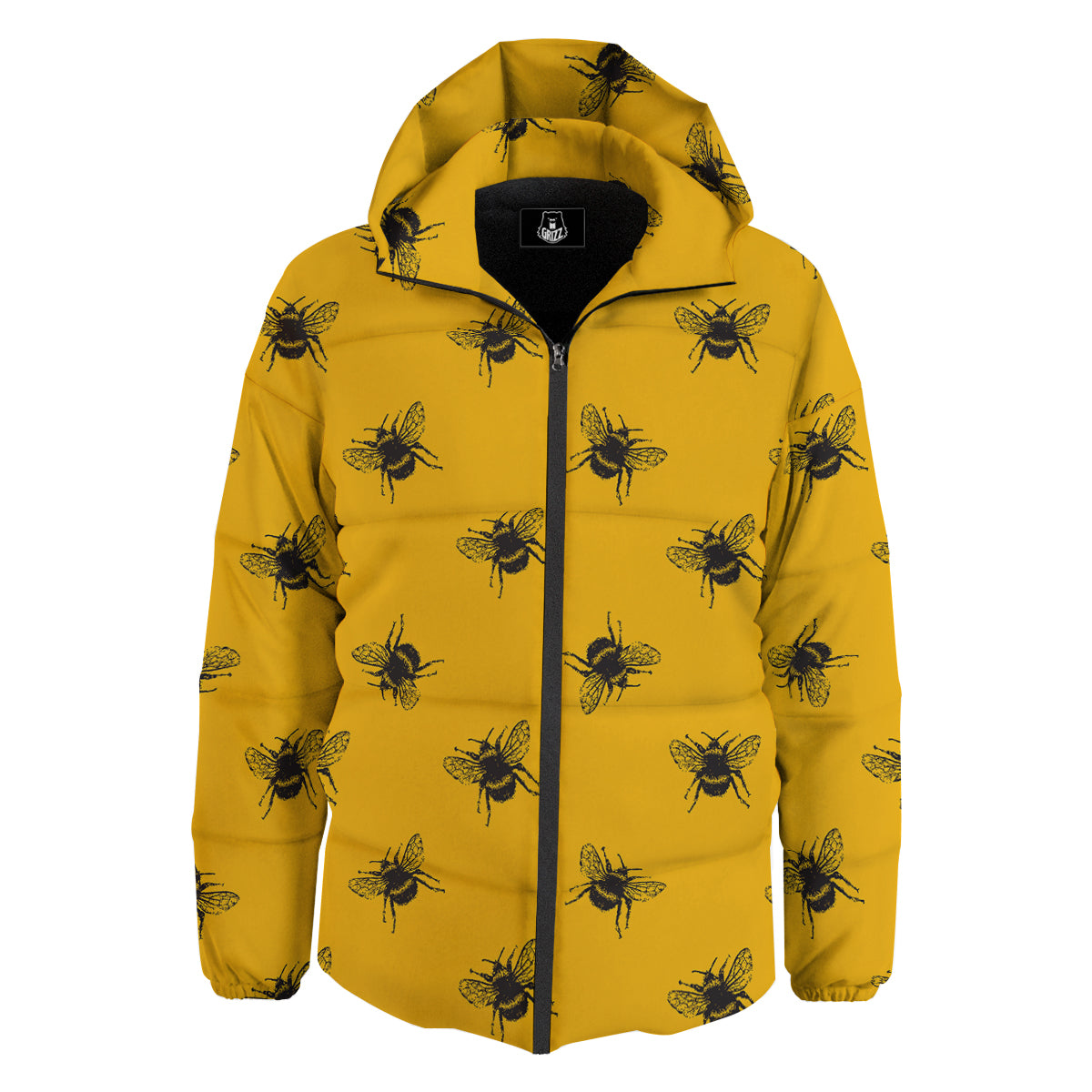 Bee Yellow Print Pattern Down Jacket-grizzshop